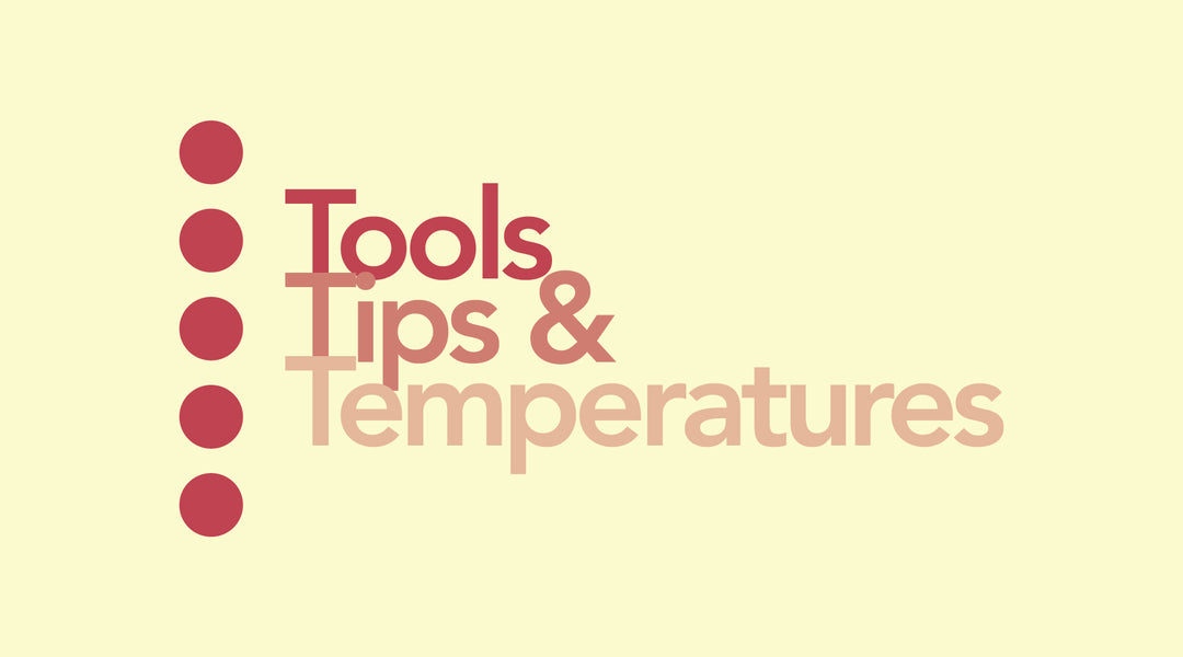 Tools, Tips, & Temperatures in pink text on a cream background