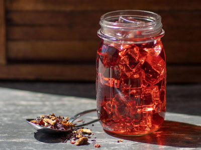 Blood Orange Hibiscus Tea Brewed as Iced Tea from Hackberry Tea