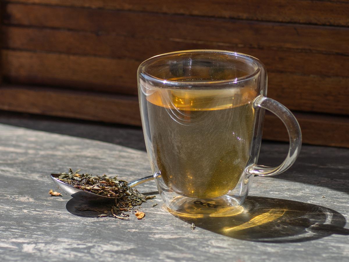 Wild Cherry Green Tea Brewed as Hot Tea from Hackberry Tea