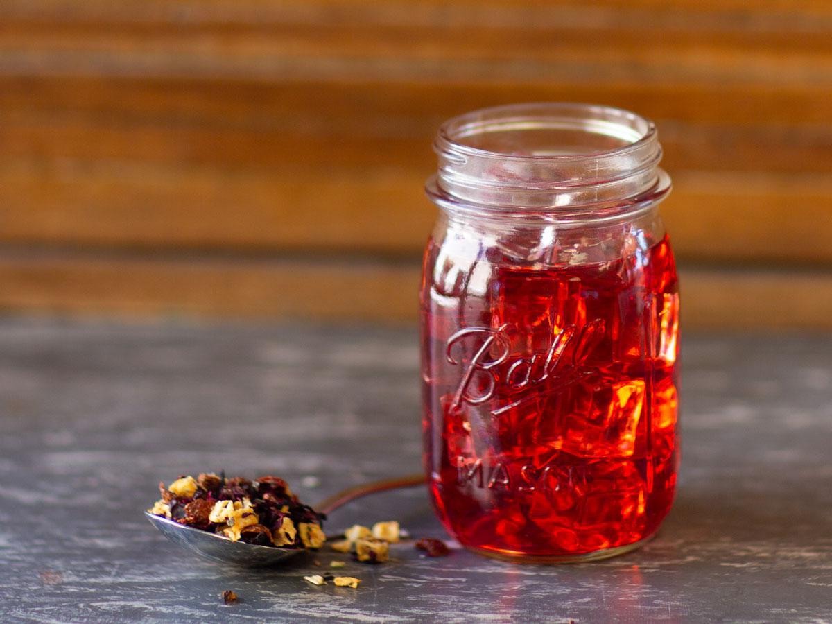 Strawberry Fields Tea Brewed as Iced Tea from Hackberry Tea