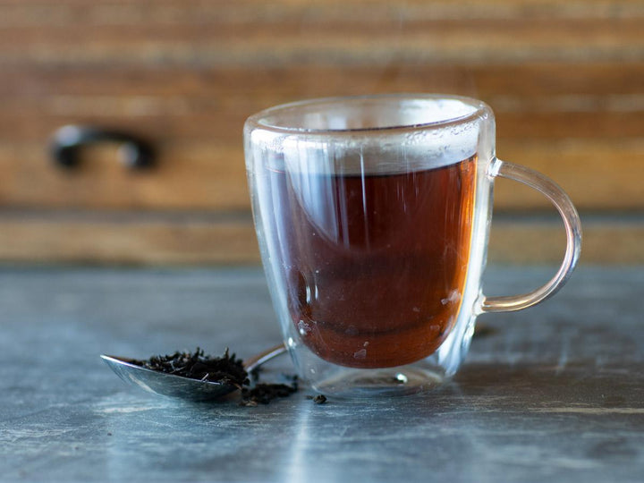 Strawberry Hazelnut Pu'erh brewed hot - Hackberry Tea