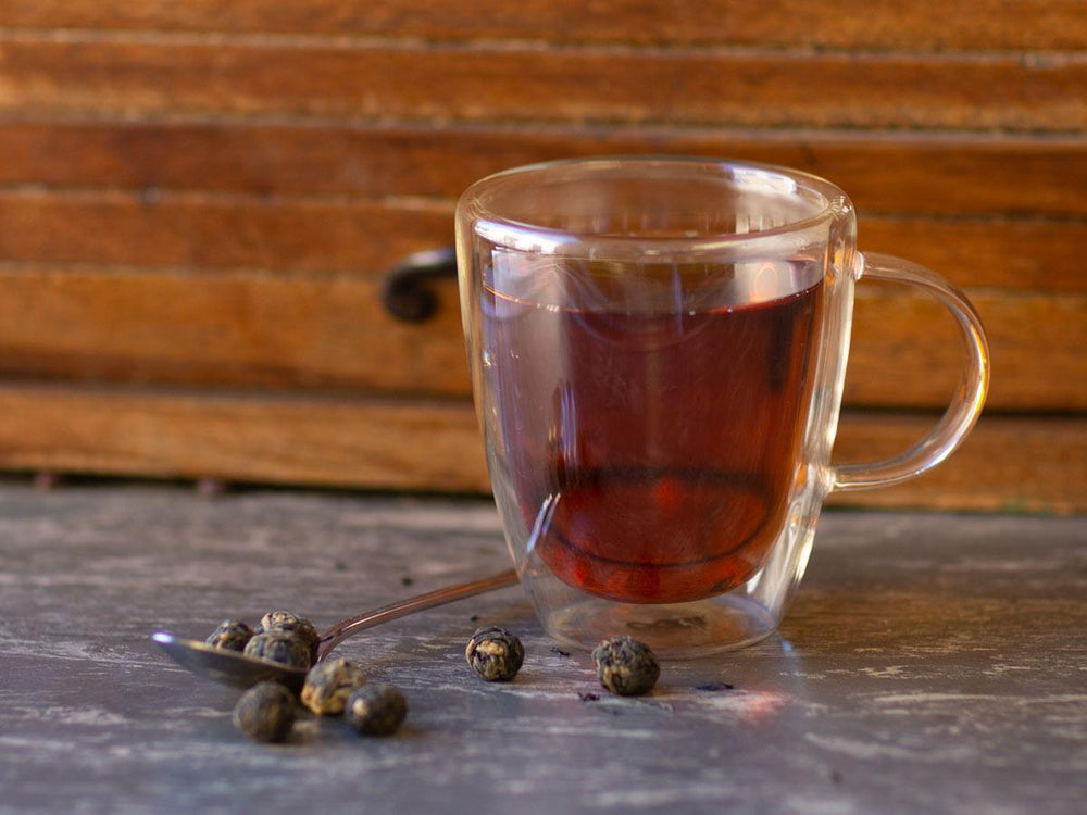 Black Dragon Pearls Tea Brewed as Hot Tea from Hackberry Tea